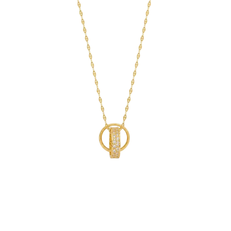 Interlocking Double‑R Pavé Zircon Pendant Necklace