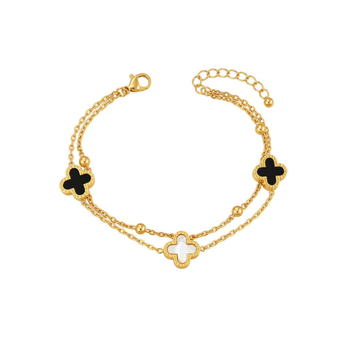 Iris‑Dual‑Tone Clover Layered Bracelet