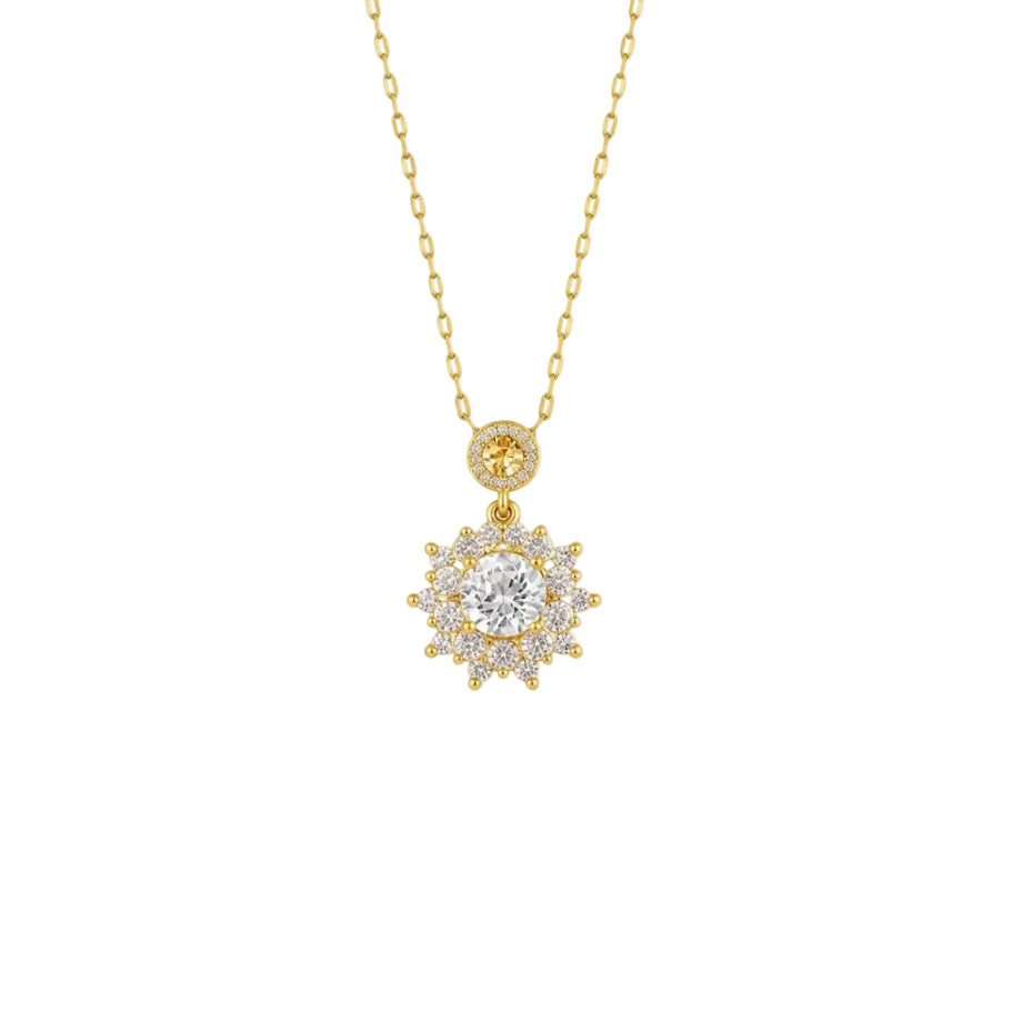 Two‑Charm Sun‑Burst Halo Zircon Necklace
