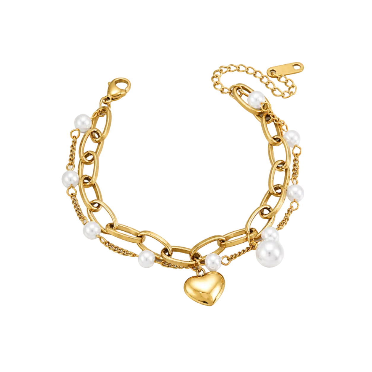 Aura‑Dual Pearl Heart Bracelet