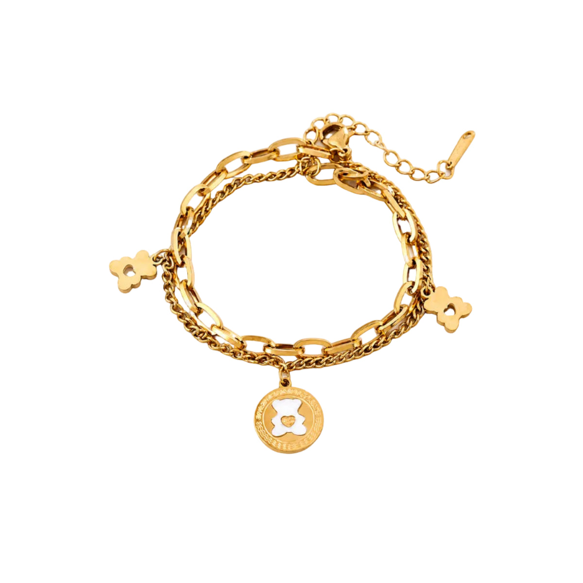 Koda‑Dual Chain Bear Coin Charm Bracelet