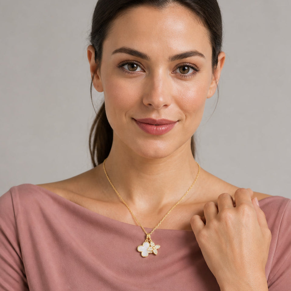 Dual‑Lotus Twin Clover Amulet Necklace