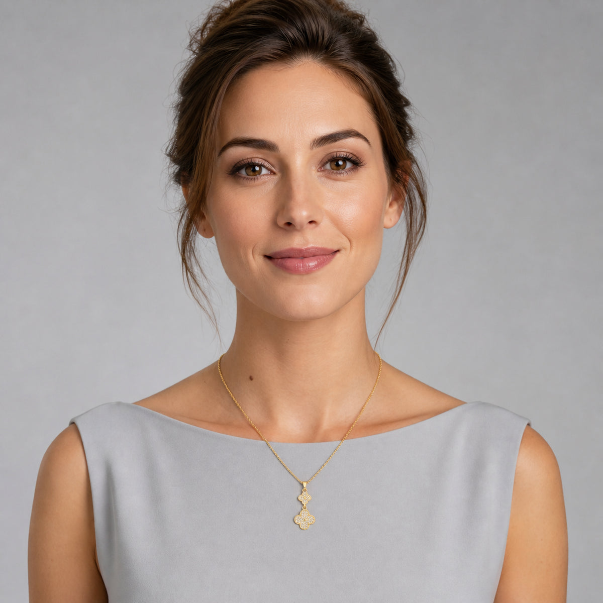 Dangling Double‑Clover Full‑Pave Necklace