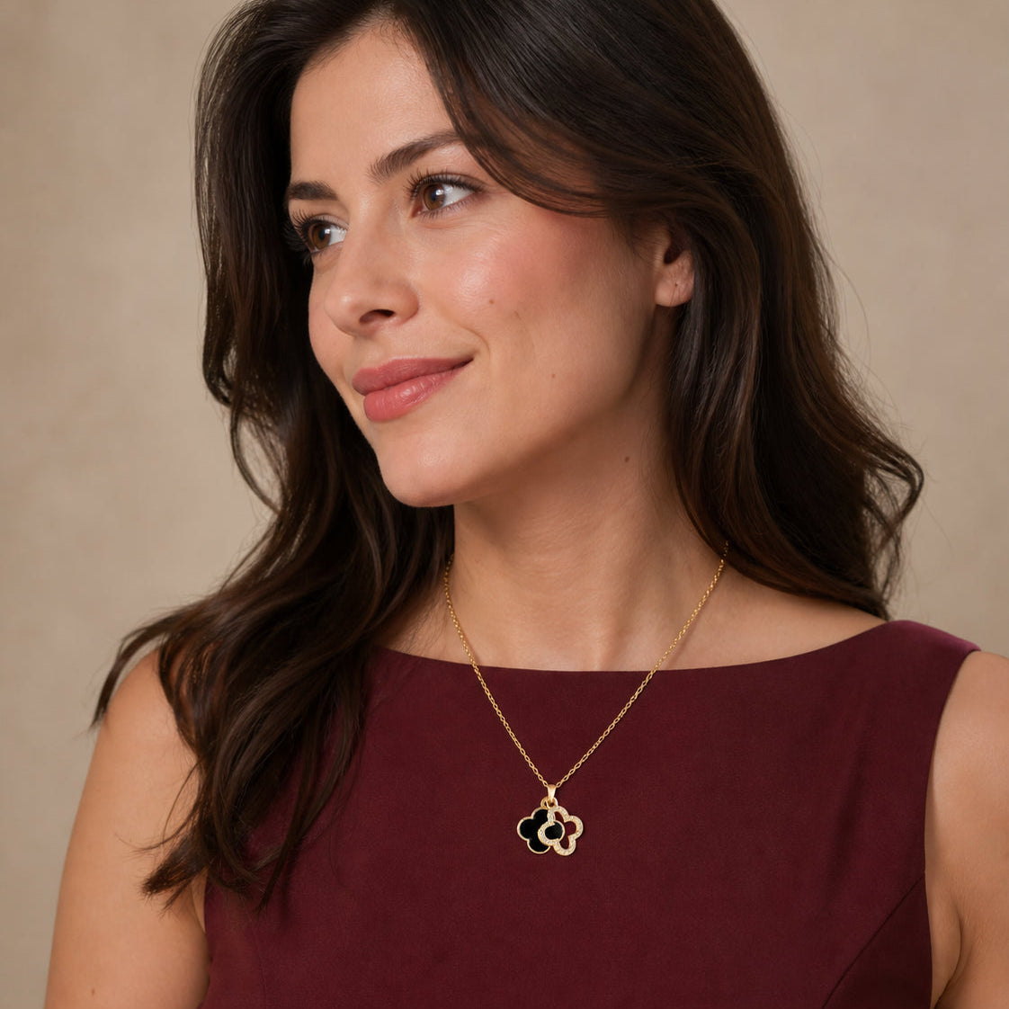 Umbra‑Lumen Twin Clover Amulet Necklace