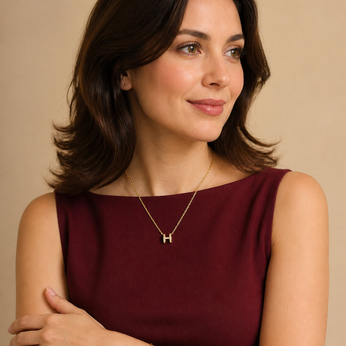 Pavé‑Zircon 3D Letter‑H Pendant Necklace
