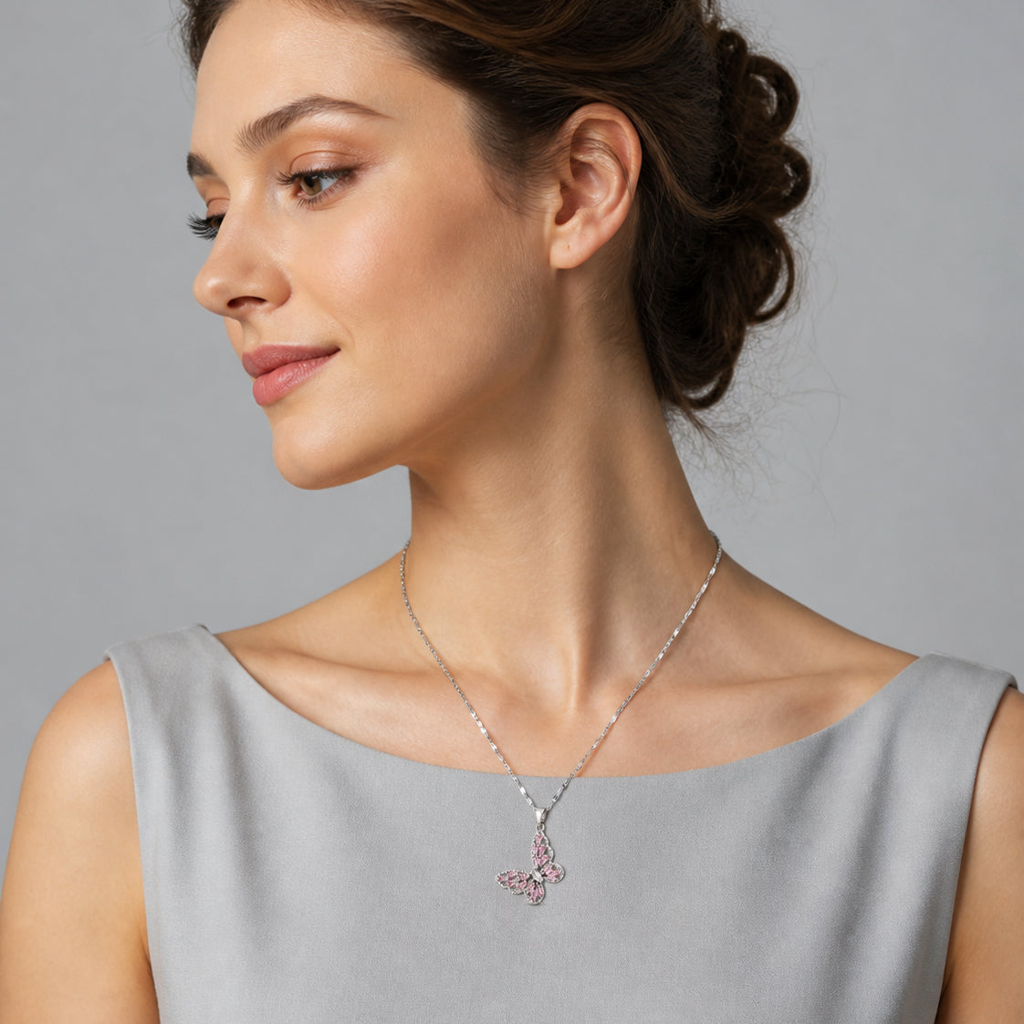 Rectangle‑Cut Zircon Butterfly Pendant Necklace