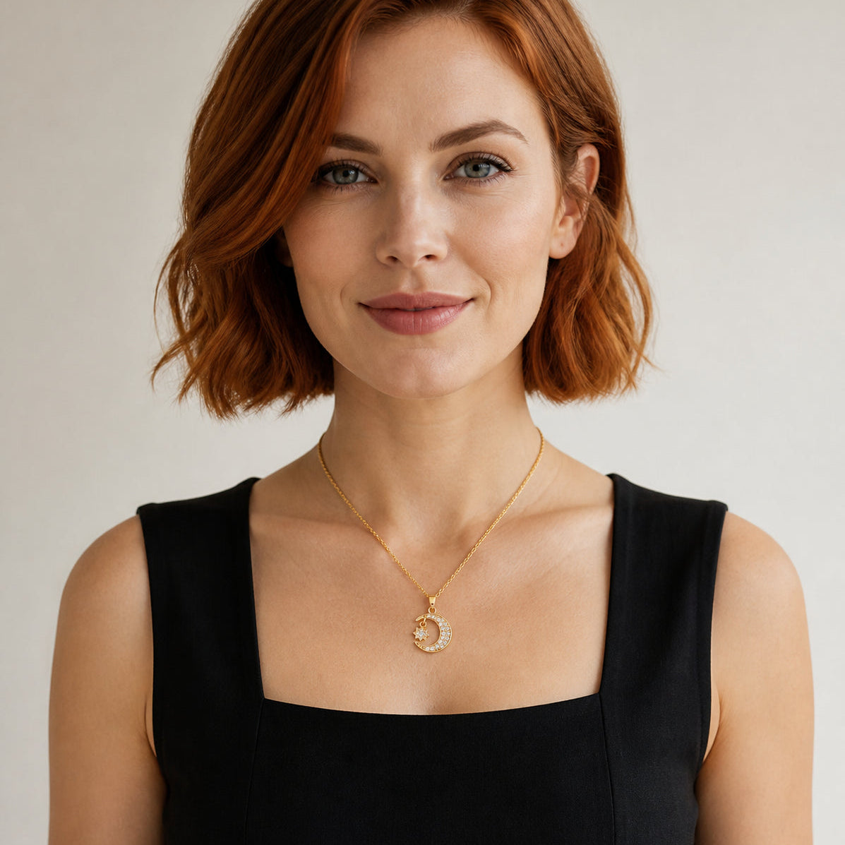 Lunastar‑Pavé Crystal Moon & Star Pendant Necklace