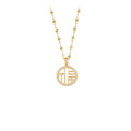 Hollow‑Out Chinese Fu‑Character Pavé‑Zircon Circle Pendant Necklace