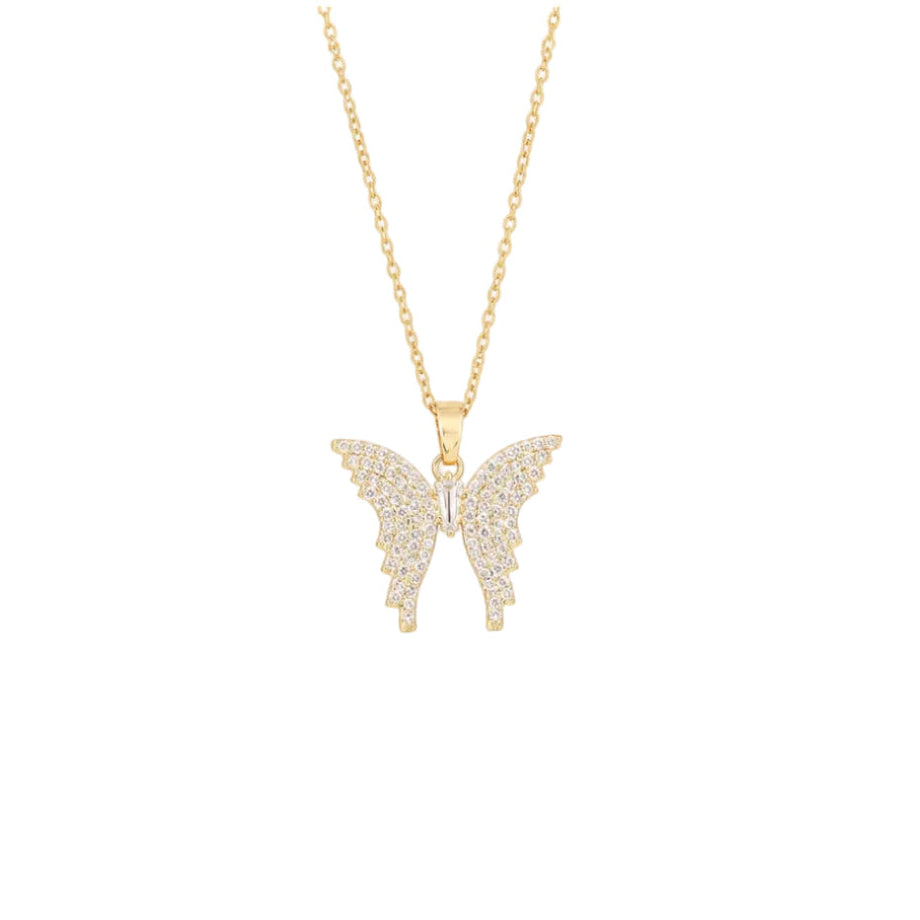Pavé‑Set Tiered‑Wings Butterfly Pendant Necklace