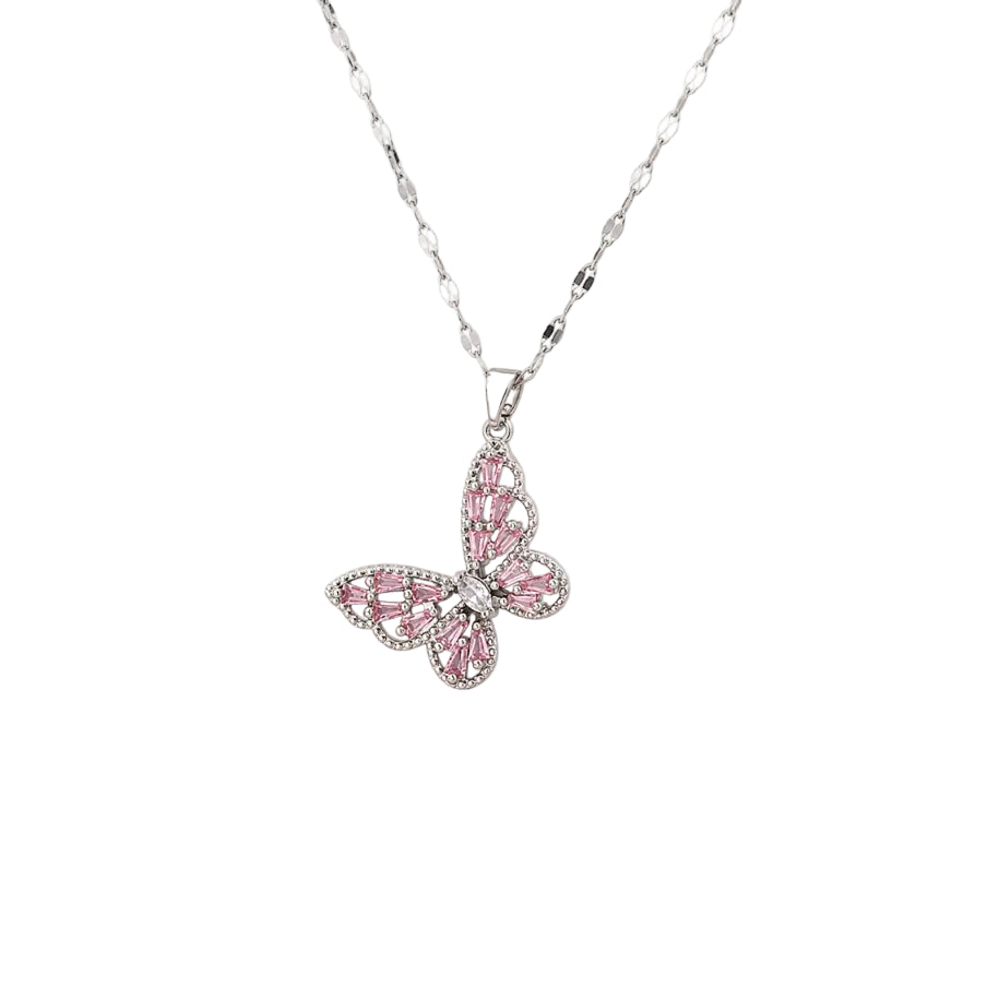 Rectangle‑Cut Zircon Butterfly Pendant Necklace