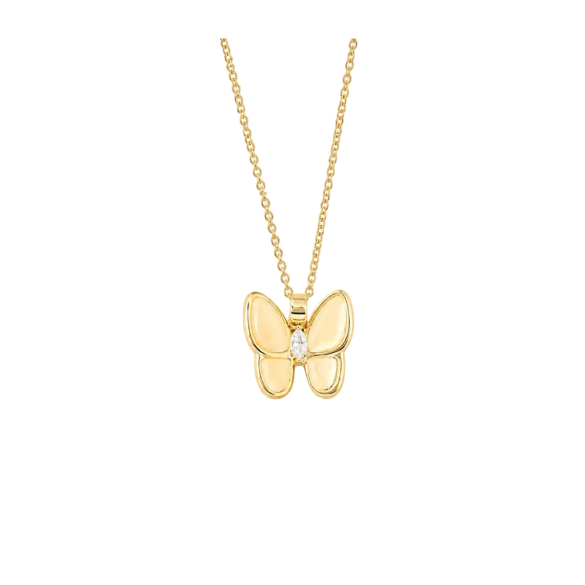 Cat‑Eye Stone Smooth Butterfly Pendant Necklace