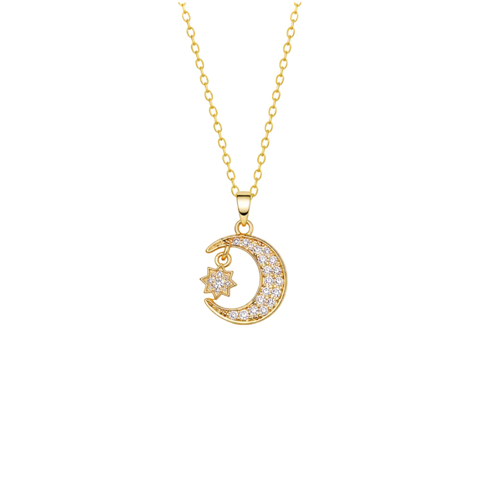 Lunastar‑Pavé Crystal Moon & Star Pendant Necklace