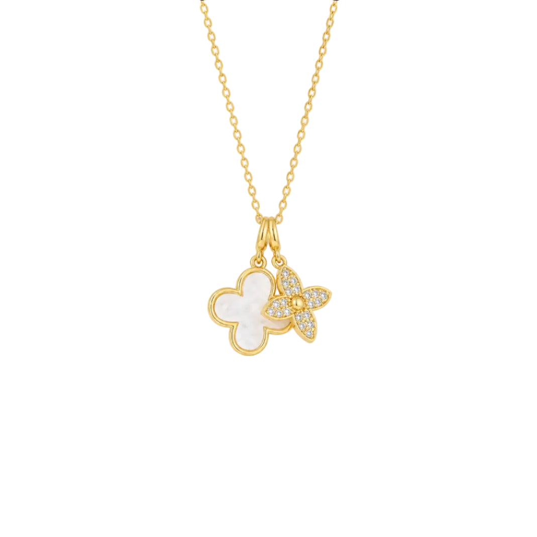 Dual‑Lotus Twin Clover Amulet Necklace