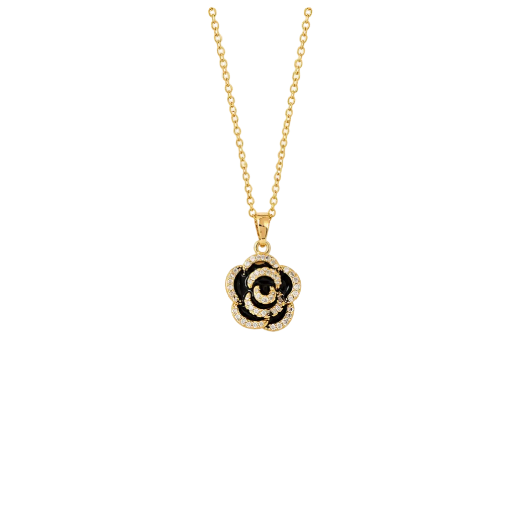 Noir‑Rosa Obsidian Rose Talisman Necklace