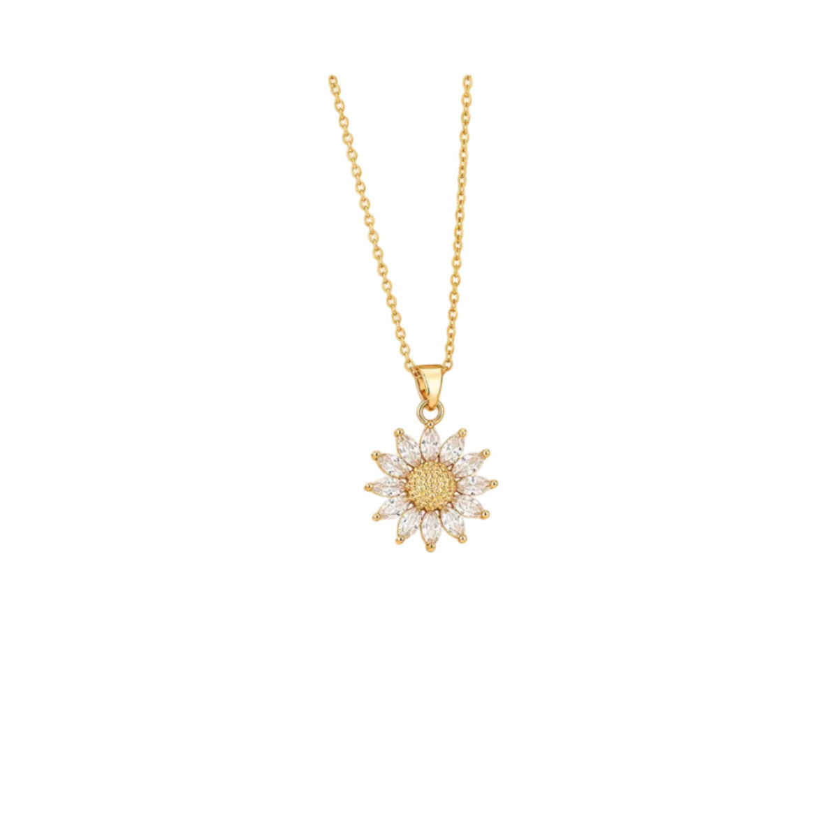 Marquise‑Cut Zircon Sunflower Pendant Necklace