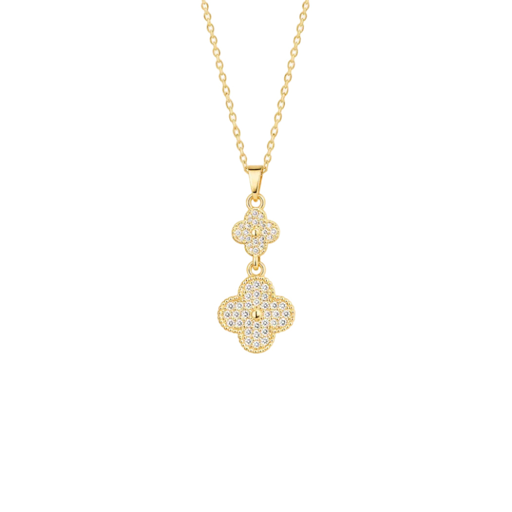 Dangling Double‑Clover Full‑Pave Necklace
