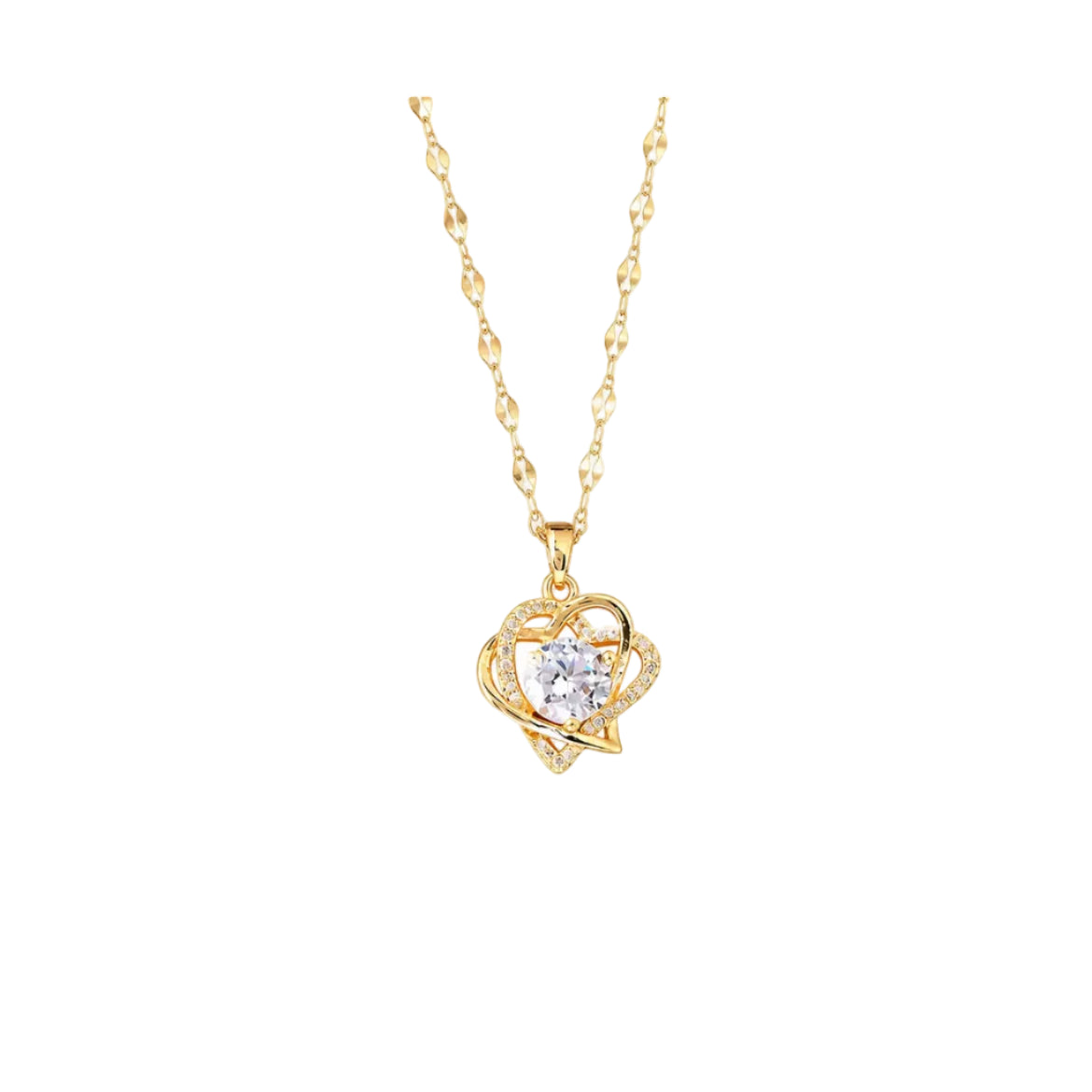 Intertwined Double‑Heart Pendant Necklace With Round Zircon