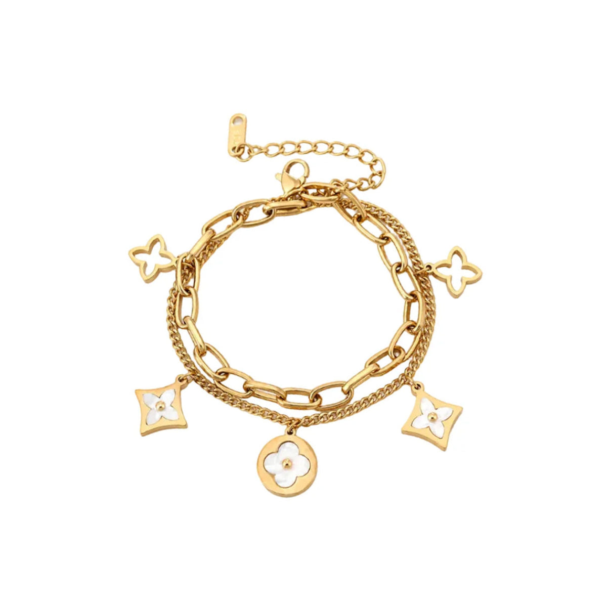 Cloveria‑Dual‑Layer Mother‑of‑Pearl Multi‑Charm Bracelet