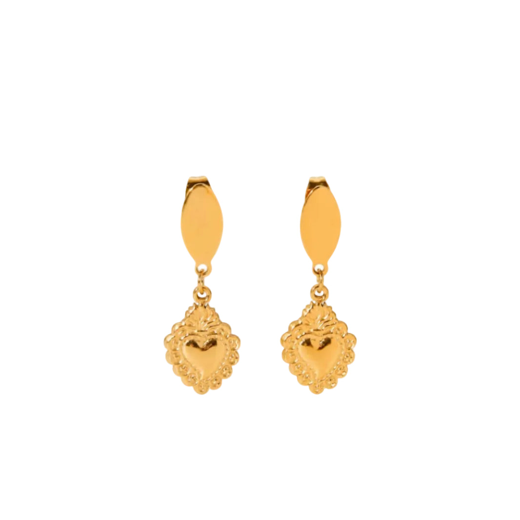 Golden Heart Medallion Earrings
