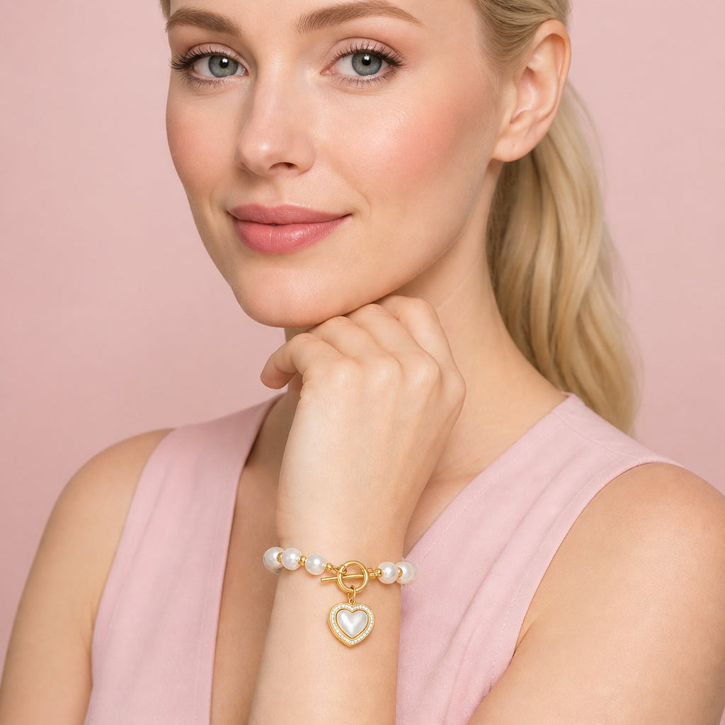 Lara‑Pearl Heart Bracelet