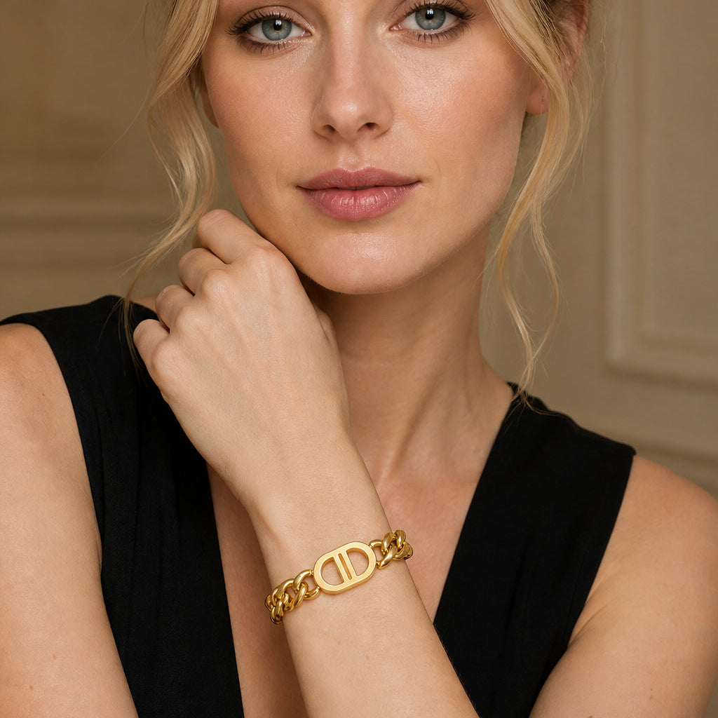 Dual‑Sigil Curb Chain Bracelet