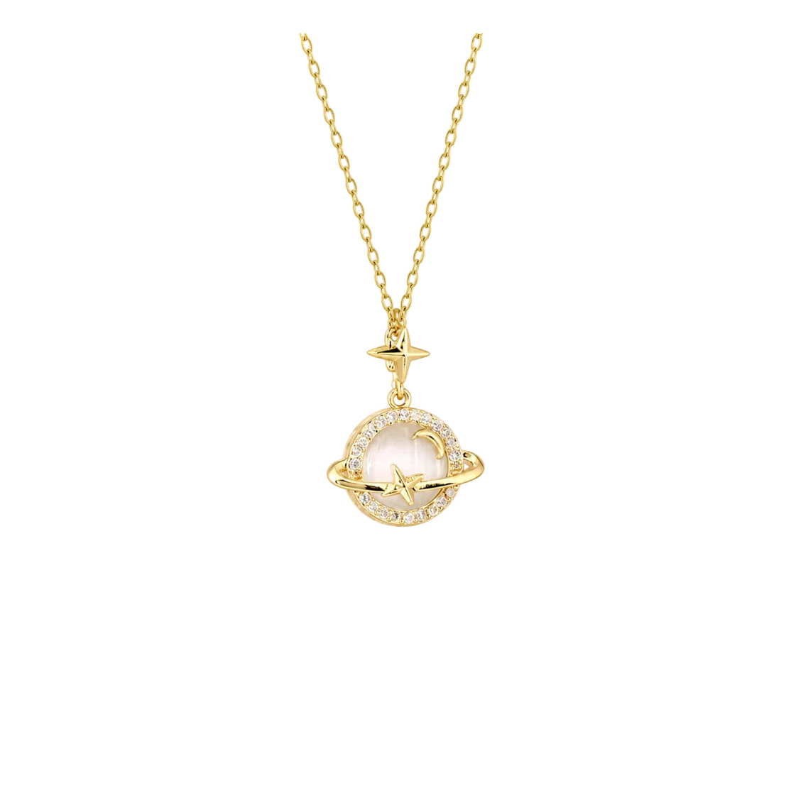 Mother‑of‑Pearl Star‑Moon Planet Pendant Necklace