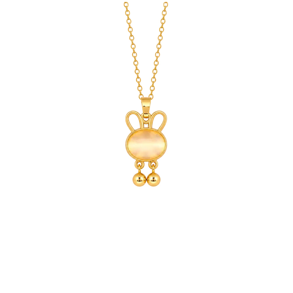 Opal‑Inlaid Bunny Bell Pendant Necklace