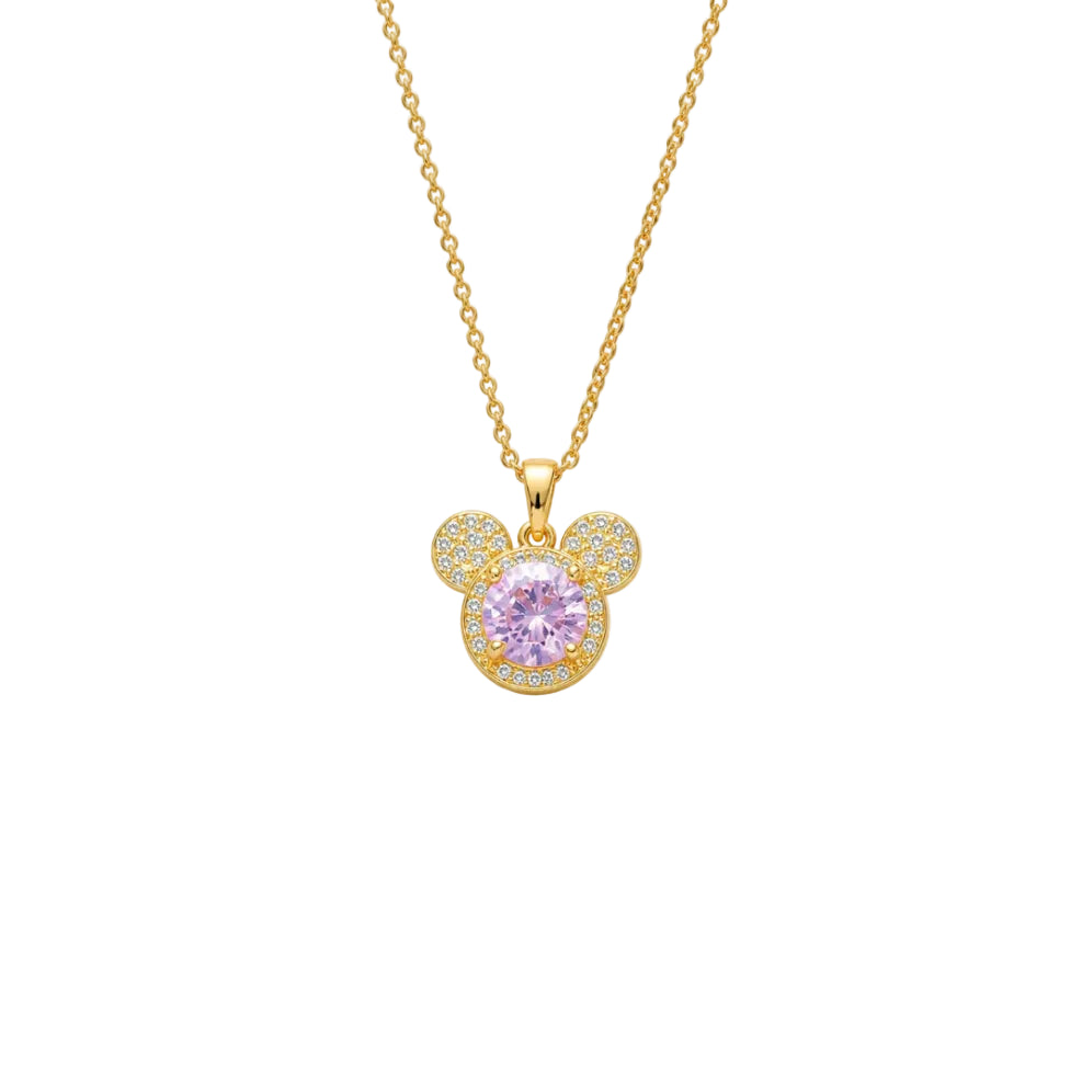 Mikila‑Pink Zircon Mickey‑Head Pendant Necklace