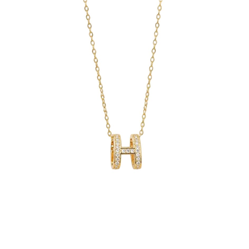Pavé‑Zircon 3D Letter‑H Pendant Necklace